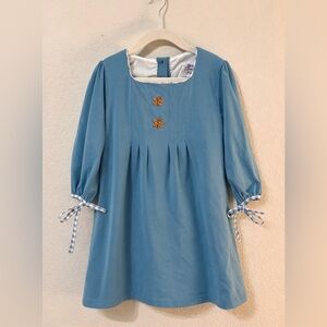 Purple Pear Smocks Vintage 4T Blue Dress with Floral Embroidered Accent